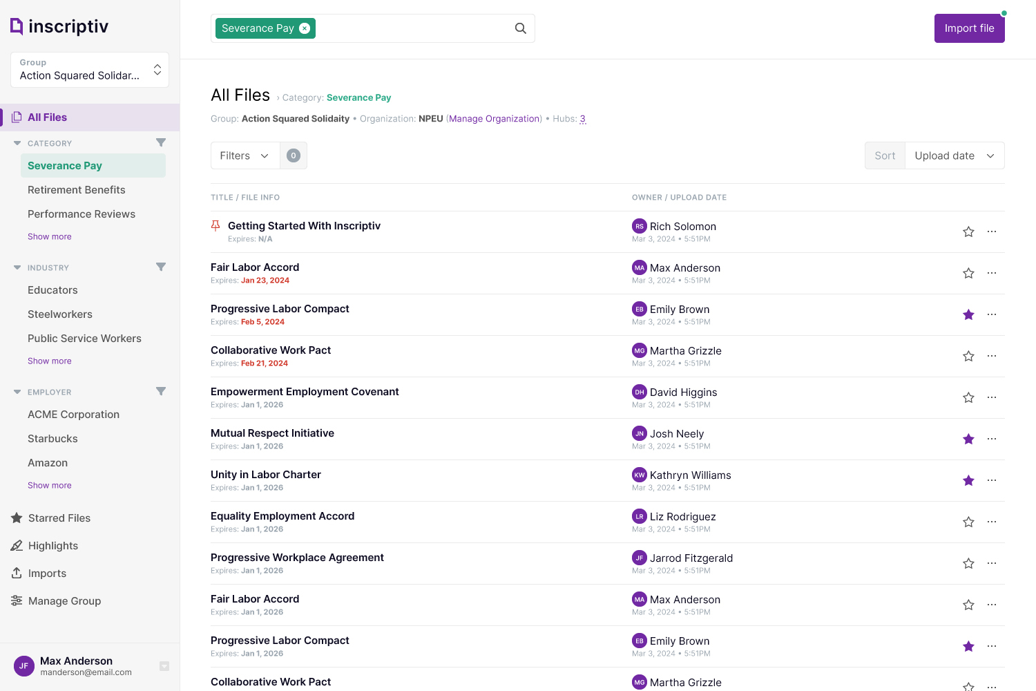 Screenshot of the Inscriptiv dashboard